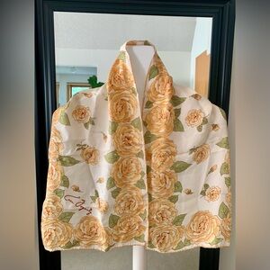 ANNE FOGARTY Yellow Floral Silk Scarf
